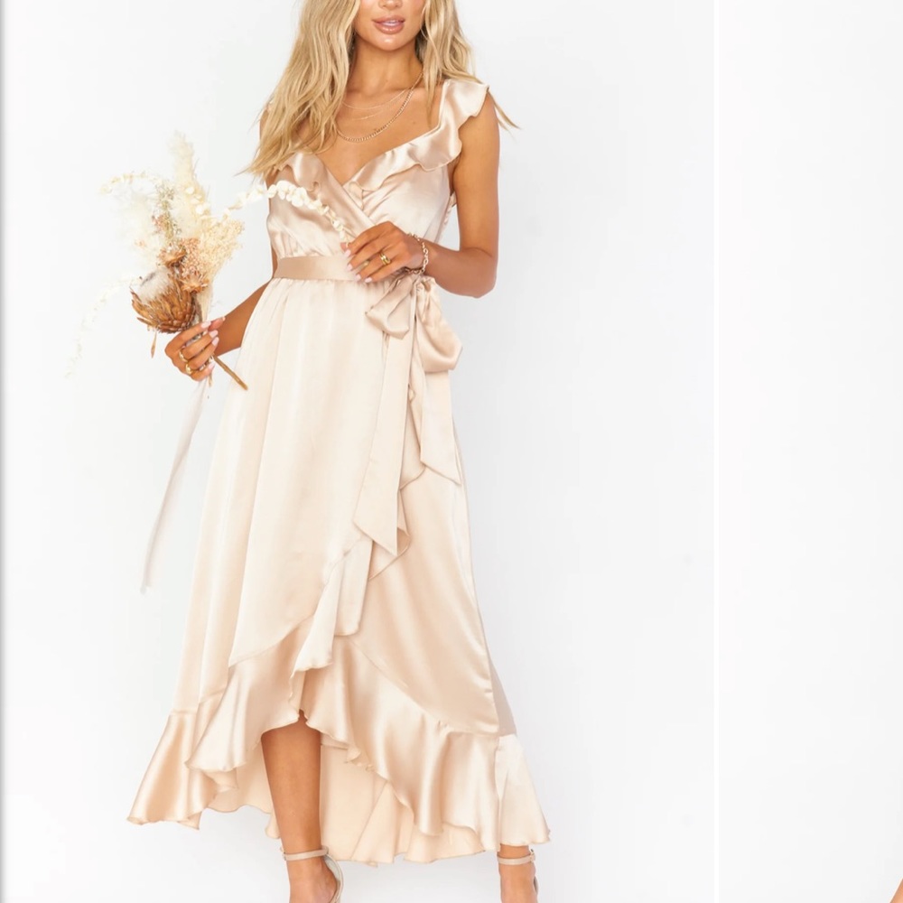 Show Me Your MuMu Samantha ruffle wrap dress in champagne satin